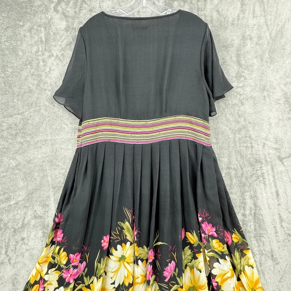 Dressbarn Dress 16W Maxi Floral Cottage Modest Prairie Chiffon Zip Lined Black - Image 3 of 4