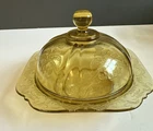 VTG Indiana Glass Federal Madrid Amber Yellow Covered Butter Dish