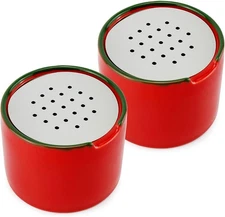 Fruit Fly Traps 2pk; Empty Ceramic Red Fly Gnat Catchers w/ Vented Lids