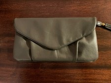 Vintage Soft Gray Leather Envelope Clutch Handbag Purse