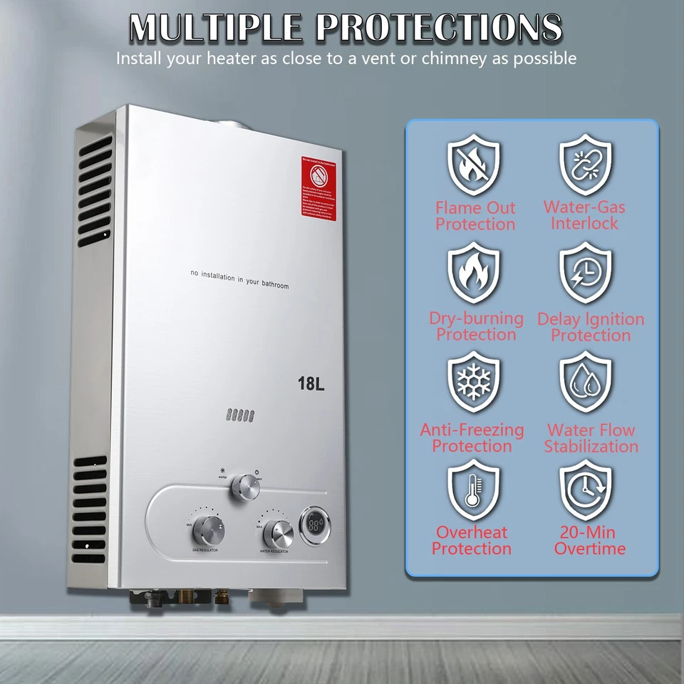 Calentador de agua de gas portátil sin tanque 18L GLP propano caldera ducha de camping al aire libre Foto 3 de 4