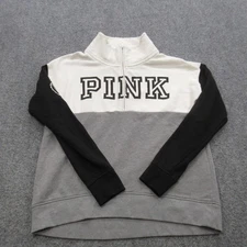 PINK Victoria's Secret Pullover Womens Small Quarter Zip Sweater Black Gray Whit