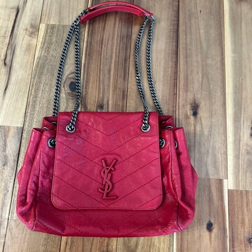 SAINT LAURENT Loulou Chain Shoulder Bag Red Quilted Leather YSL Logo Italy