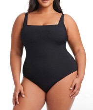 Bleu Rod Beattie Walk The Line Square Neck One Piece Swimsuit Size 16W Black