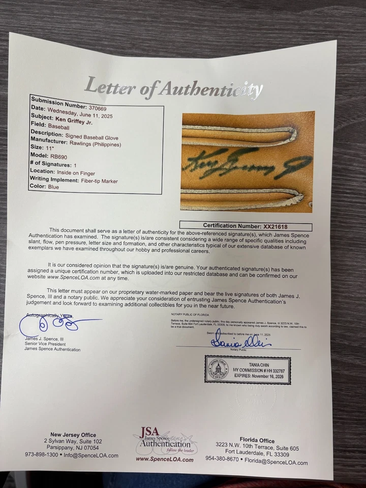 Ken Griffey Jr Signed Baseball Glove JSA - Image 4 of 4