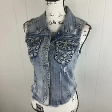 MAURICES Button Down Blue Denim Jean Vest Jacket Women's Size Small