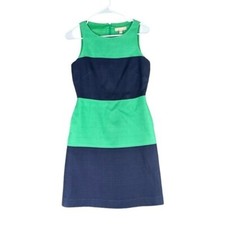 Banana Republic Women’s 0 Green Navy Colorblock Sheath Dress Career Office