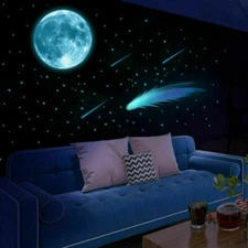 Glow in The Dark Wall Stickers Luminous Moon Meteor Wall Decals For Kids Bedroom