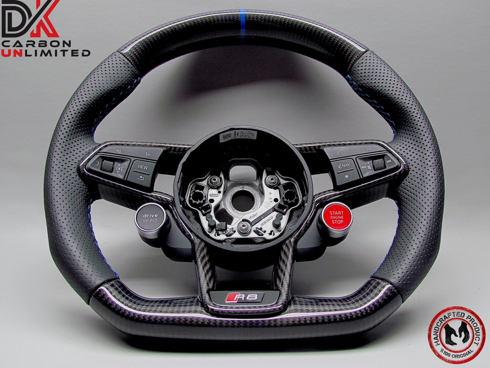 Audi R8 4S TT RS 8S Ara Blue Ring Perforated Leather Carbon Steering Wheel v2