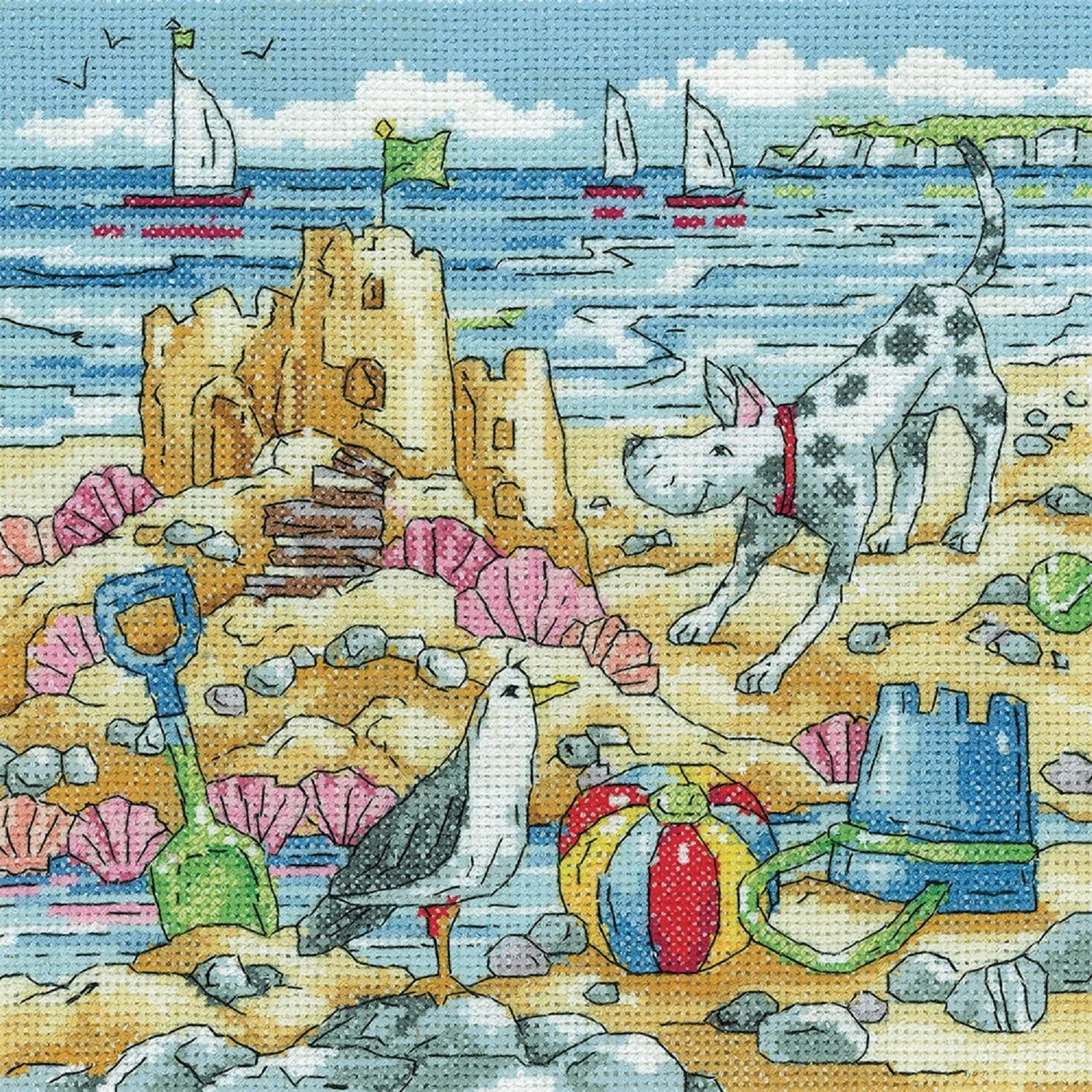 Heritage Crafts - By the Sea - Sandcastle Cross Stitch Kit by Karen Carter