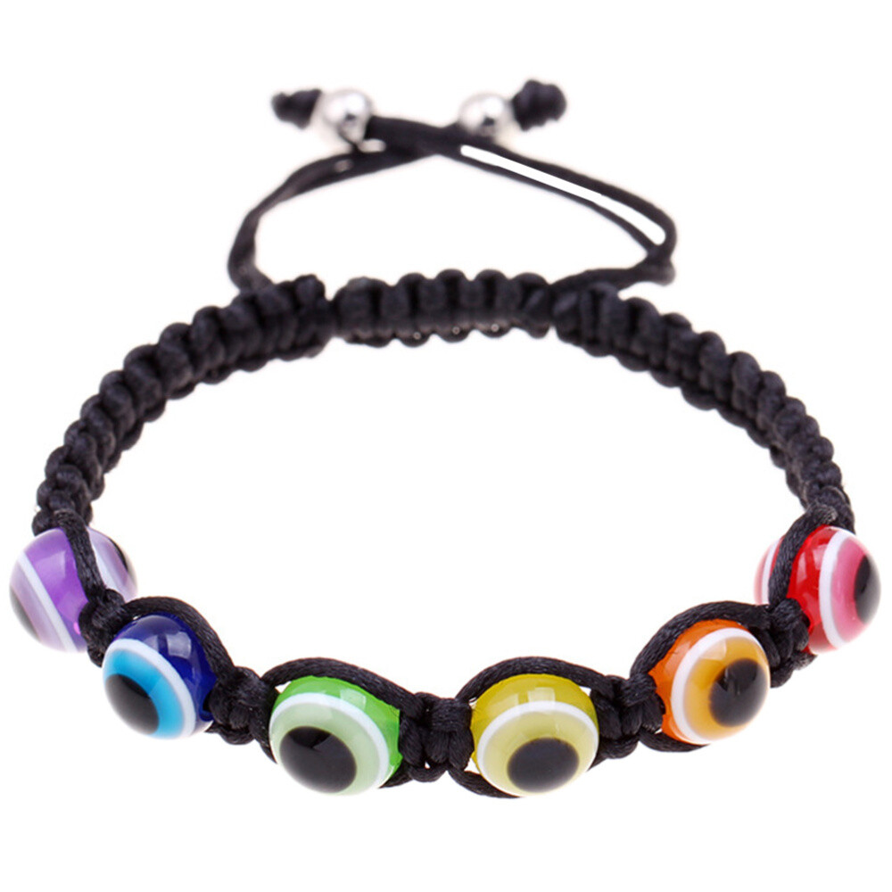2pcs Chic Woven Adjustable String Bracelets Beads Bracelet Evil Eye