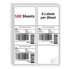 3 1/3" x 4" 3000 Address Shipping Labels 6 UP Self Adhesive for Laser Inkjet