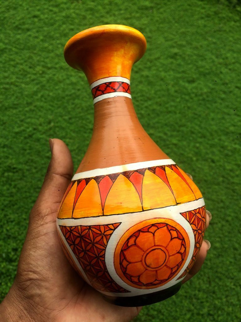 Sri Lankan Traditional Yellow Hand Art Painted Clay Pottery (100