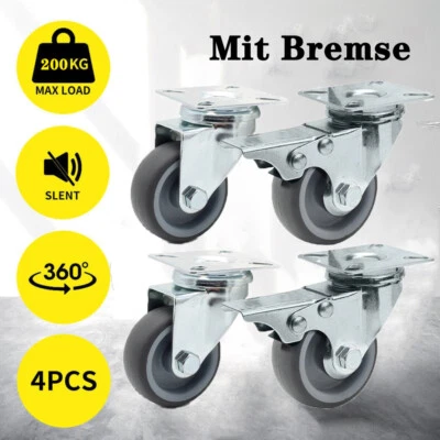 MARKENLOS 4er Set Schwerlastrollen mit Bremse 50mm Transportrollen 360° Rollen Lenkrollen