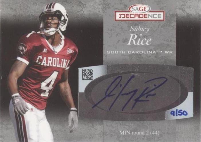2007 SAGE Decadence - Autographs Sidney Rice #A27 Silver /50 (AU, RC ...