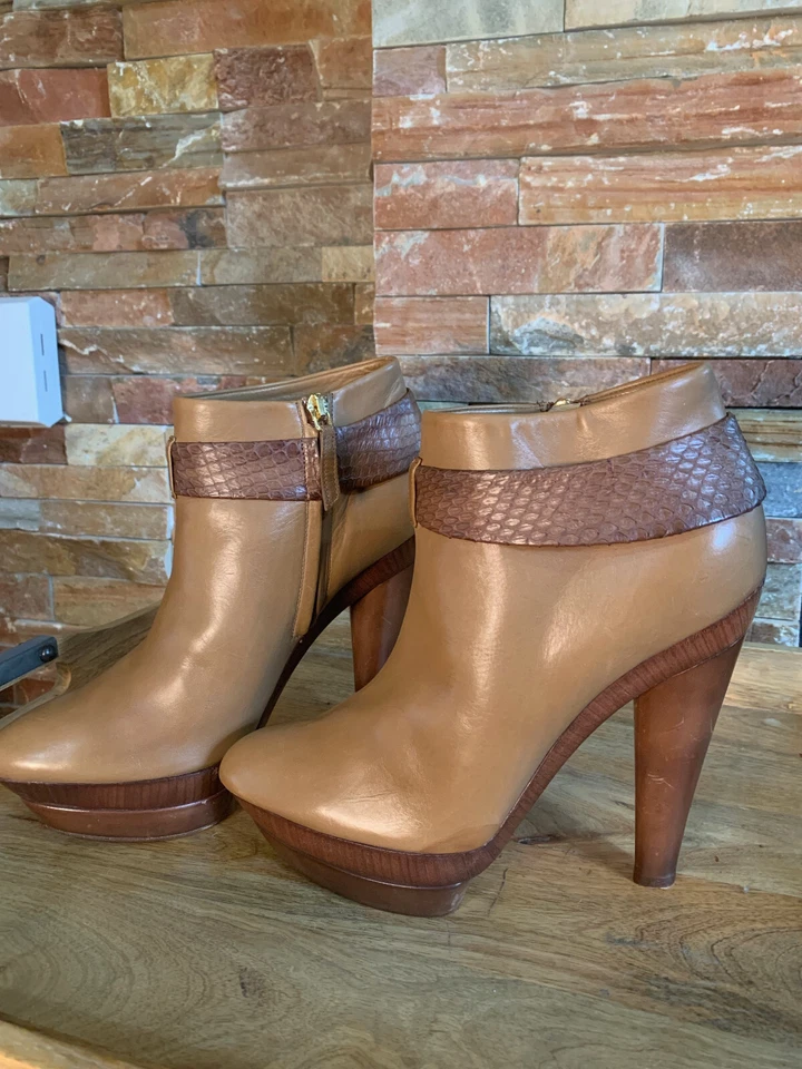 Mujer Devi Kroell Cuero Tostado Botines EE. UU. 8 38 Botines Tacón de Aguja Nuevos sin Etiquetas Foto 3 de 4