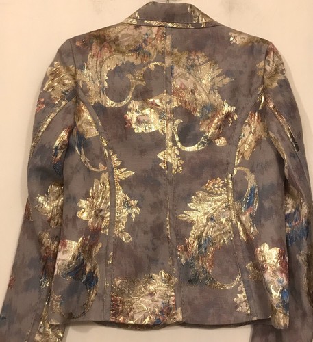 Chico's Foil Embroidered Cropped Jacket Blue Gray Gold Size 0 (Small) EUC - Picture 3 of 11