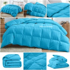 Luxury Premium Soft Stripes Aqua Blue Comforter Goose Down Alternative Full XL