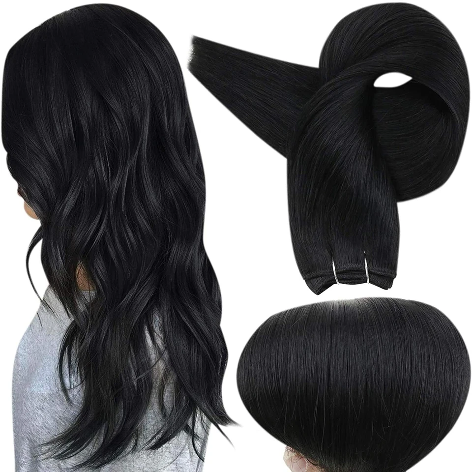 Double Weave Sew in Hair Extensions Weft Brazilian Remy Human Hair Full Head100g - Image 3 of 4