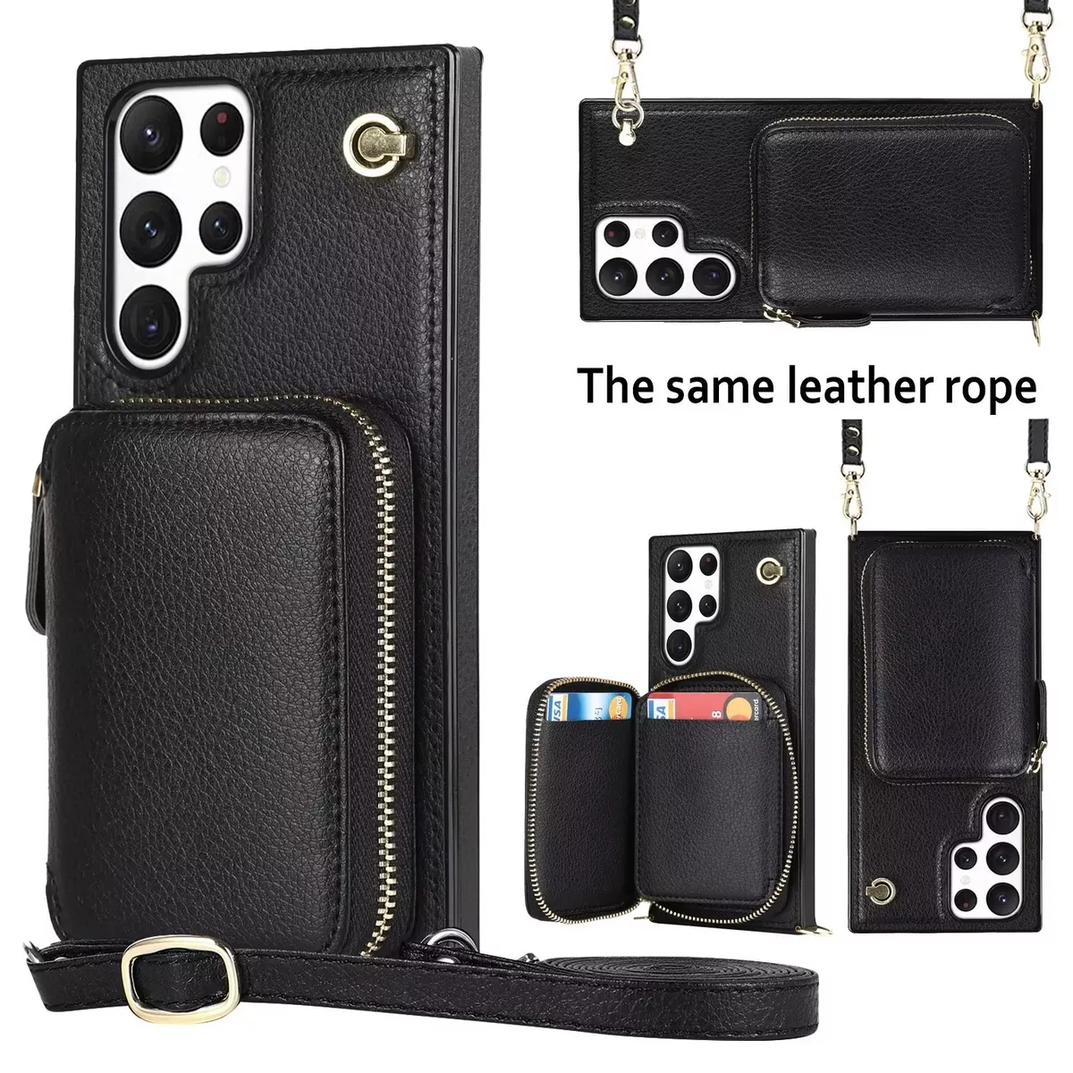 With Neck Strap Crossbody Phone Case zipper Credit Card Holder PU