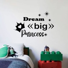 Crown Dream Big Princess Quote Vinyl Wall Art Sticker for Home Room Decals