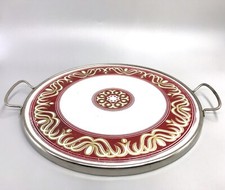 Antik Vintage Art Déco Tortenplatte Chrom Glas Rosetten-Muster