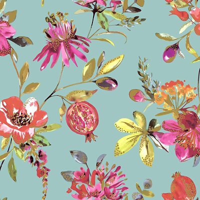 Holden Decor  Melgrano Floral Metallic Luxury Wallpaper  Soft Teal 90520