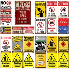 Warning Vintage Metal Tin Signs Caution Poster Plaque Garage Customization Decor