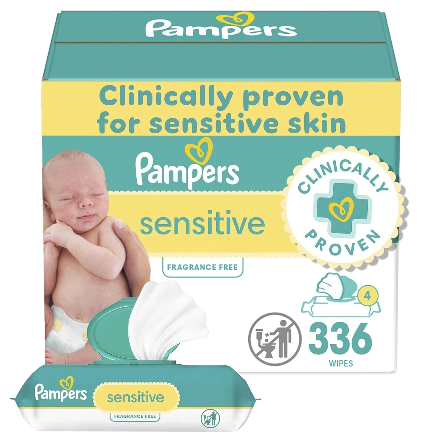 Pampers Sensitive Baby Wipes Water Based Hypoallergenic 336 Wipes Total