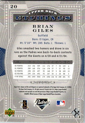 2004 Upper Deck Etchings Brian Giles - Picture 2 of 2