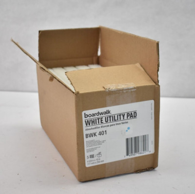Lot of 5 Boardwalk White Utility Pads BWK 401 4-5/8'' x 10'' Cleaning Scrubbers