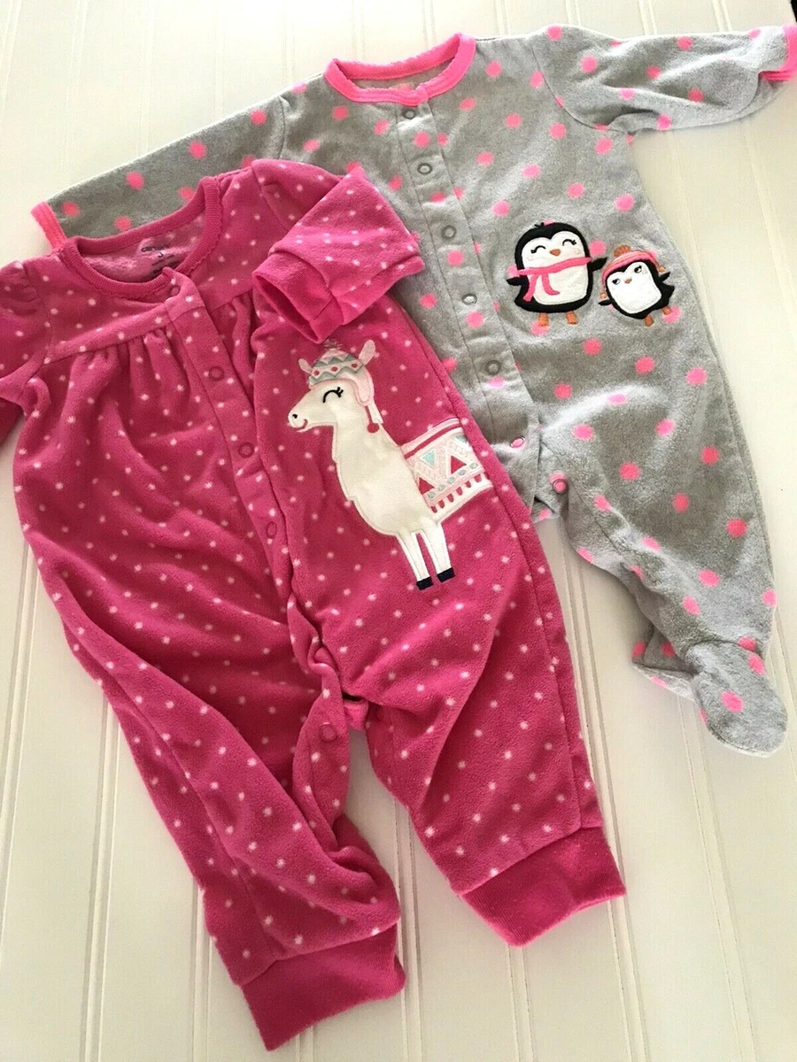 CARTERS 3 Months Fleece Footie Footless Pajama Llama Penquin Lot