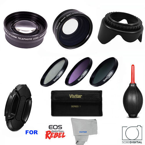 58MM Wide Angle Lens & Telephoto + Filter Kit for Canon EOS Rebel XT XTI XS XSI - Afbeelding 1 van 12