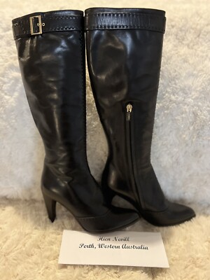 Authentic Louis Vuitton Boots Black leather knee high  size 36.5