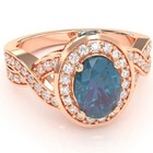 Three Stone Lab Alexandrite Diamond Peekaboo Halo Ring In Solid 14k Gold — photo 5
