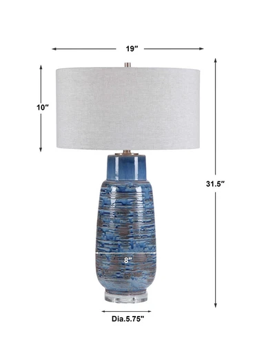  Magellan Ceramic Table Lamp Crystal Foot Indigo Blue Drip Glaze Uttermost 28276 - Picture 7 of 7