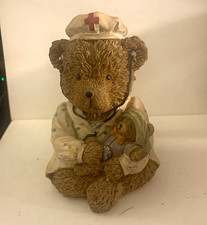 Nurse Teddy Bear Resin Figurine Holding Baby Bear Brown White Single