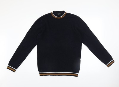 New Look Herren Strickpullover blau Baumwolle Rundhals Waffelmuster Größe L