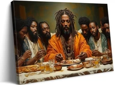 WWN Modern Black Jesus Canvas Wall Art African American The Last Supper Paint...