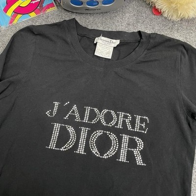 Vintage J'Adore Dior Long Sleeve Black Tee Shirt Size US 12 XL