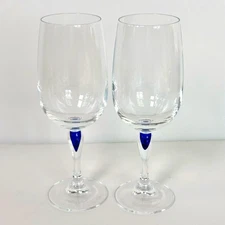 Cobalt Teardrop Venise Saphir Courvoisier Crystal Wine 2 Glasses Set Cris D'Arq