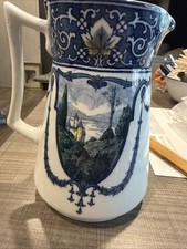 Mintons Ostend Jug Pitcher w Blue Band, Scrol...