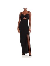 AQUA FORMAL Womens Twist Front Cutout High Slit Lined Spaghetti Strap Gown Dress