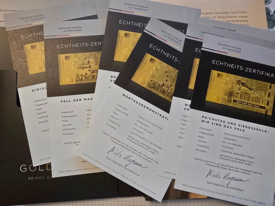 DIE GOLDNOTEN 6x je 0,5g reinstes Gold, 25 Jahre Deutsche Einheit - Bild 2 von 3