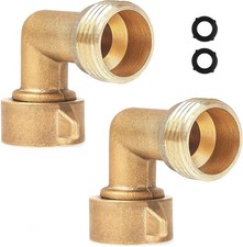 2Pack 90 Degree Hose Elbow - RV & Garden Faucet Adapter, 3/4" Solid Brass, Hose