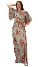 Womens Floral Maxi Dress Summer Gypsy Bohemian Vintage Mint Small
