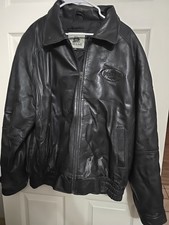Vintage Black Leather Jacket Pennzoil Racing Size XL Made In USA Full Zip Lined