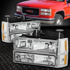 FOR 94-00 GMC C10 C/K SUBURBAN CHROME HOUSING AMBER CORNER HEADLIGHT BUMPER LAMP