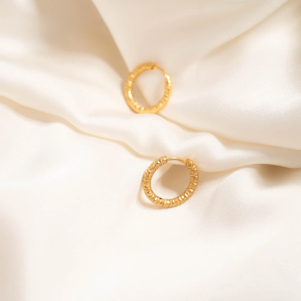 Earrings 18K Gold Huggie Textured Hoop 17mm 2 pack - Image 3 of 4