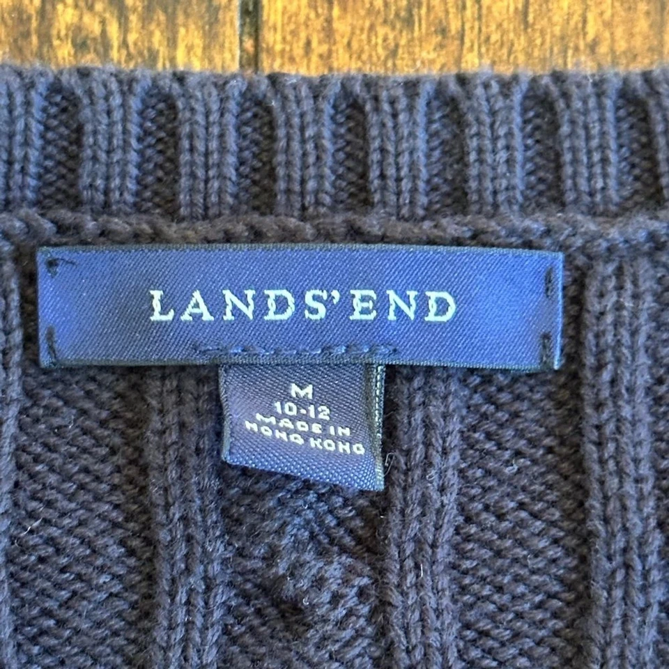Lands’ End | Suéter tejido con cable cuello redondo 100 % algodón Drifter, talla M Foto 3 de 4